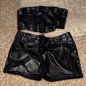 Black Faux Leather Two-Piece Set